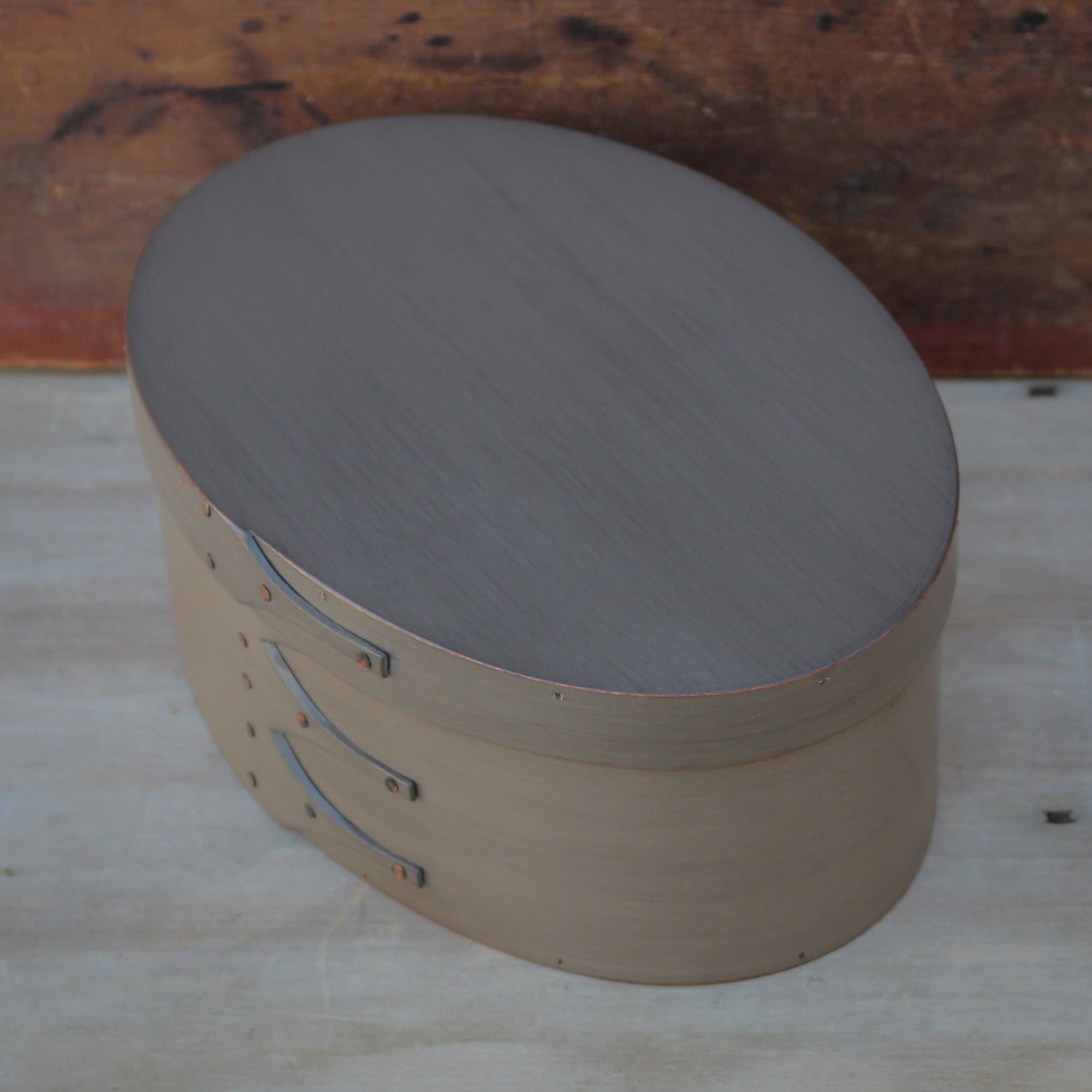 Size #4 Oval Box, Grey Milk Paint Finish