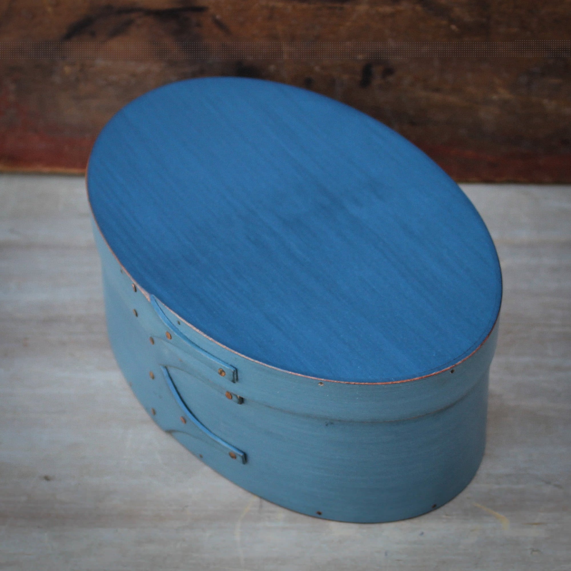 Size #3 Oval Box, Blue Milk Paint Finish