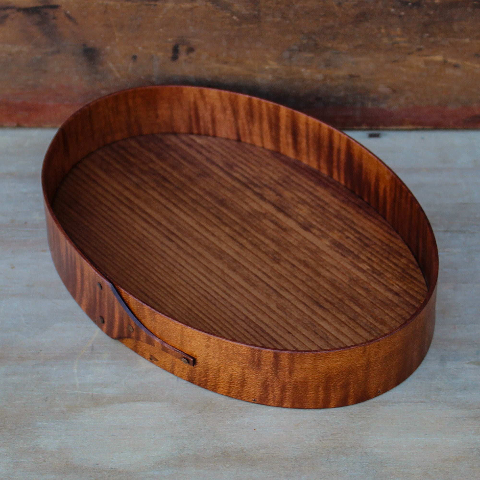 Oval Stitchers Tray, Antiqued Natural Finish, Curly Maple Band