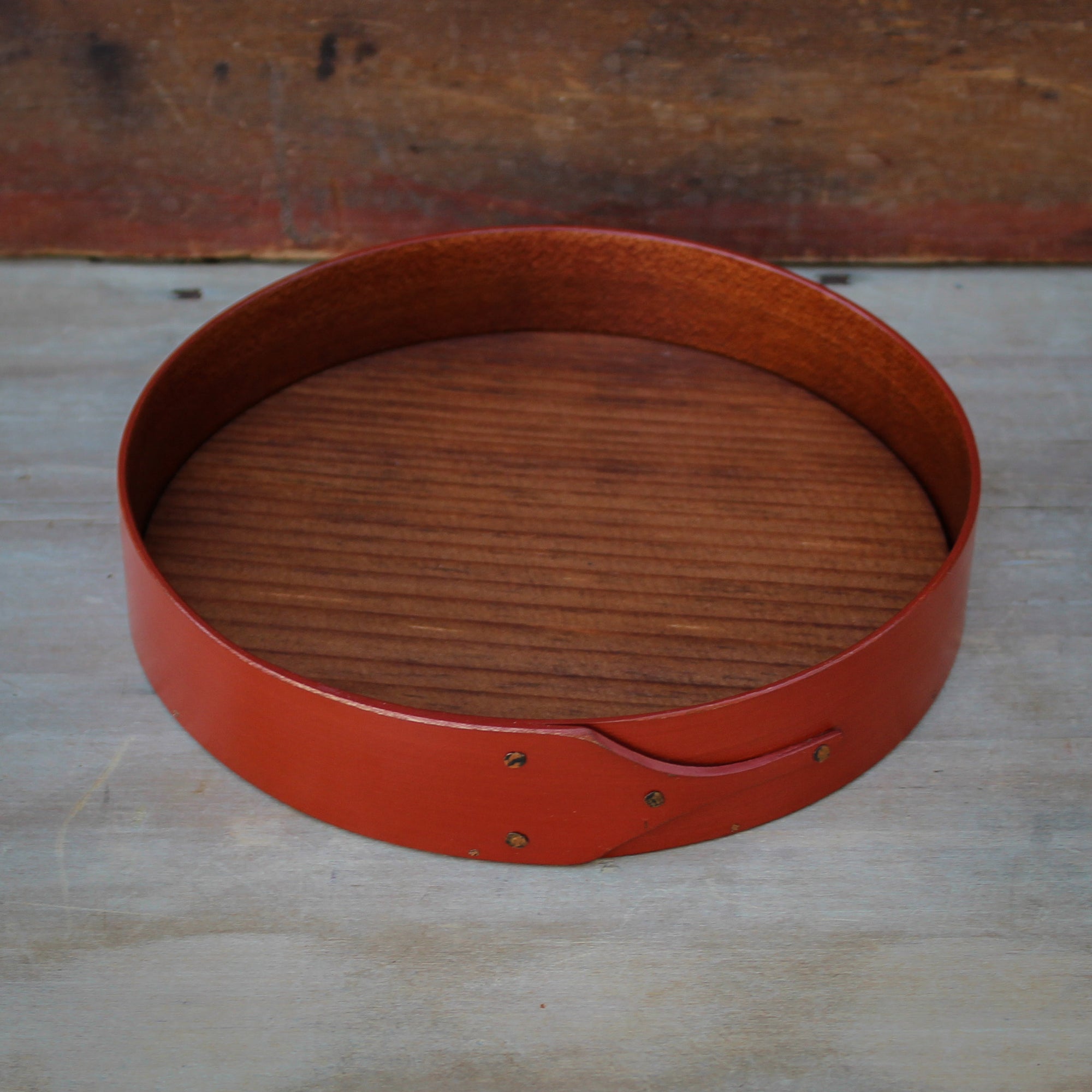 Round Stitchers Tray, Red Milk Paint Finish