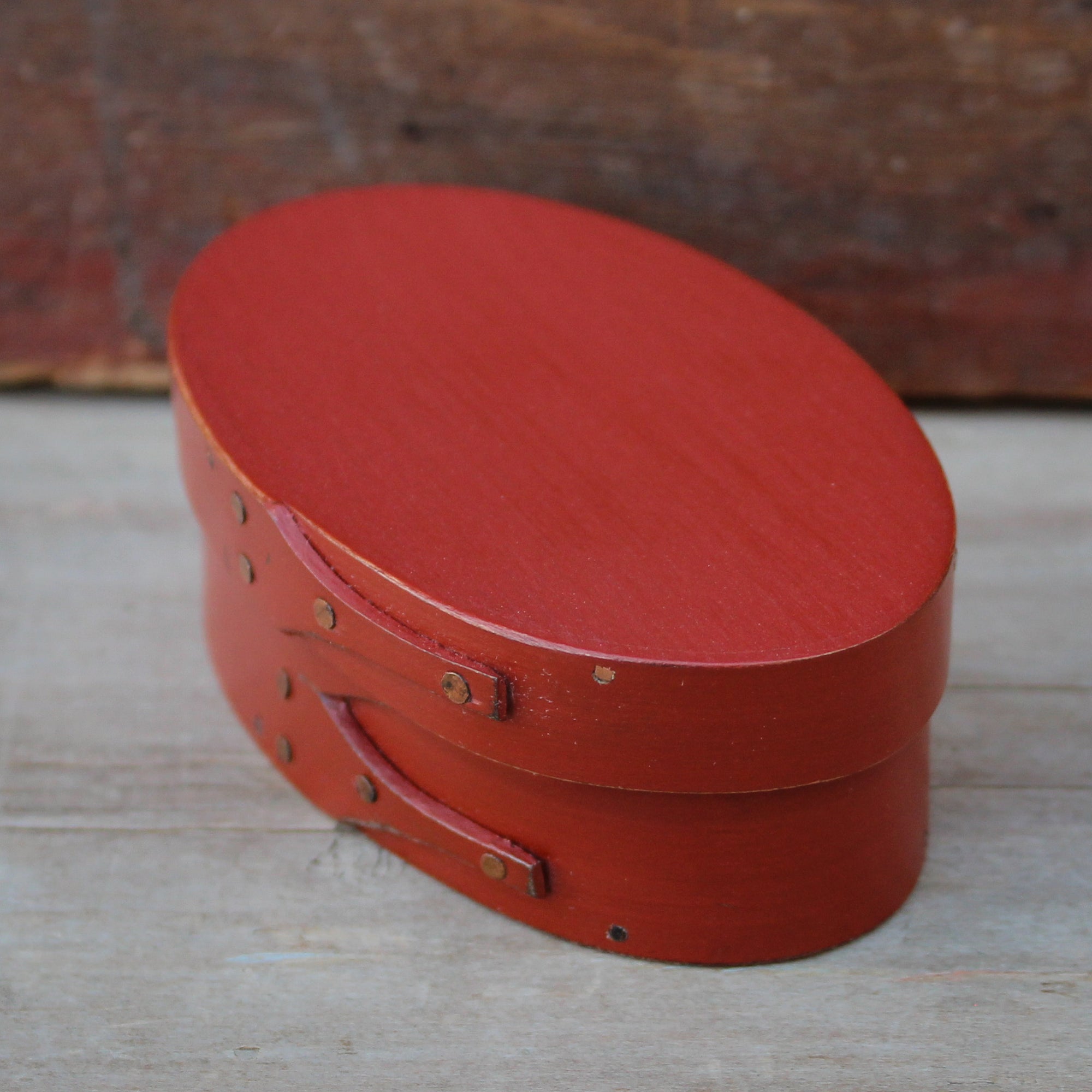 Size #0 Oval Box, Red Milk Paint Finish