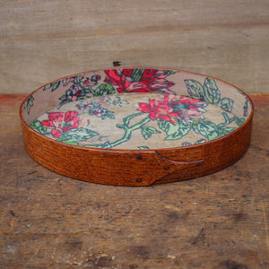 Size #3 Oval Stitcher's Tray with Red Floral Lining, Antiqued Natural Finish