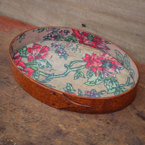 Size #3 Oval Stitcher's Tray with Red Floral Lining, Antiqued Natural Finish