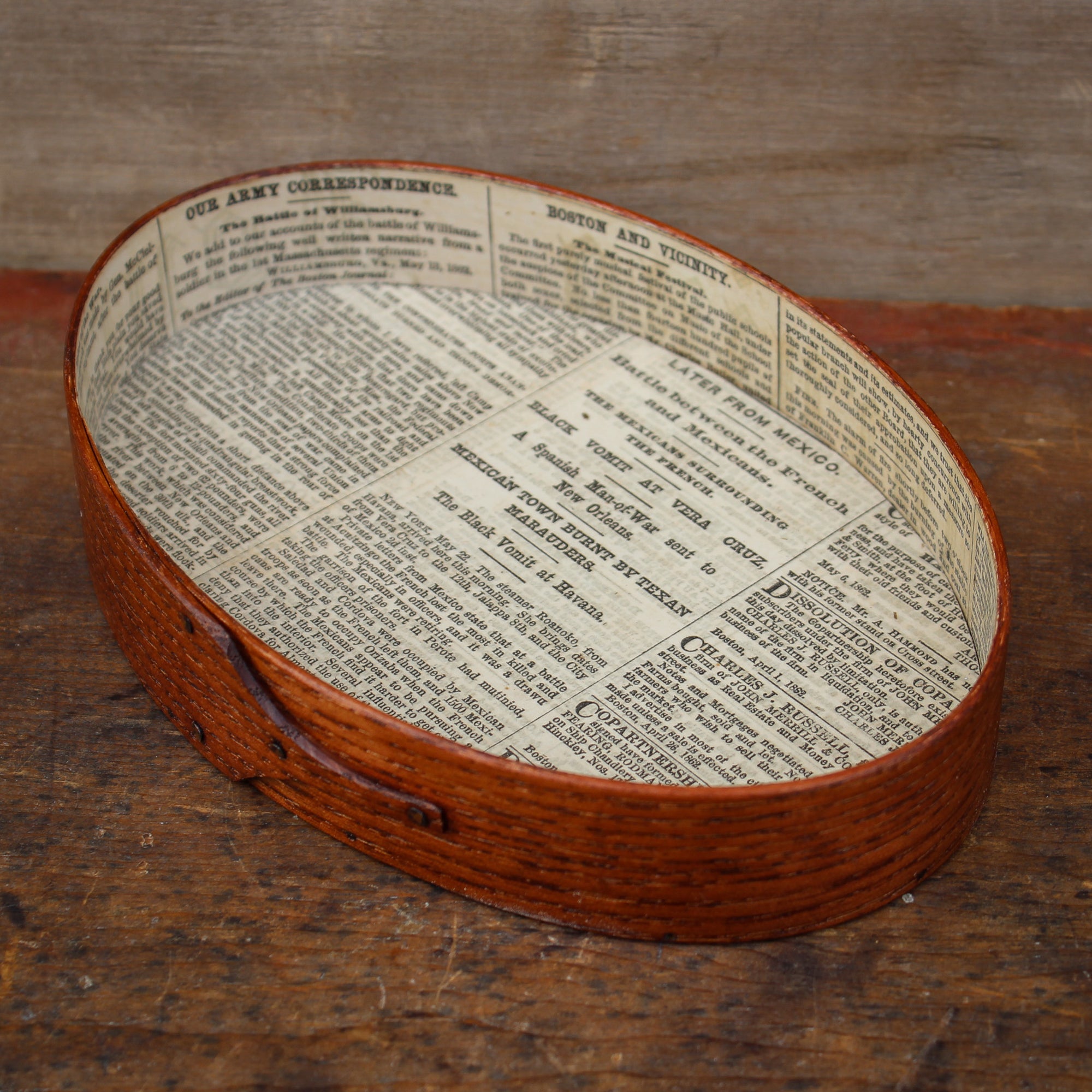 Size #3 Oval Stitcher’s Tray - Yellow Fever Outbreak (Graphic Terms) – 1862 Newspaper Lined