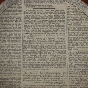 Round Stitcher's Tray – "The Sleeping Sentinel" – Civil War Era Newspaper Lining