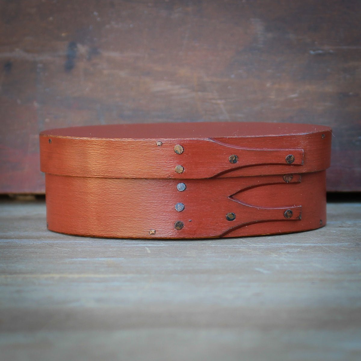 Size #0 Oval Box, Red Milk Paint Finish