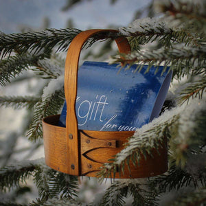 Shaker Carrier, Size #1, LeHays Shaker Boxes, Handcrafted in Maine.  Antiqued Natural Finish.  Hanging in Christmas Tree